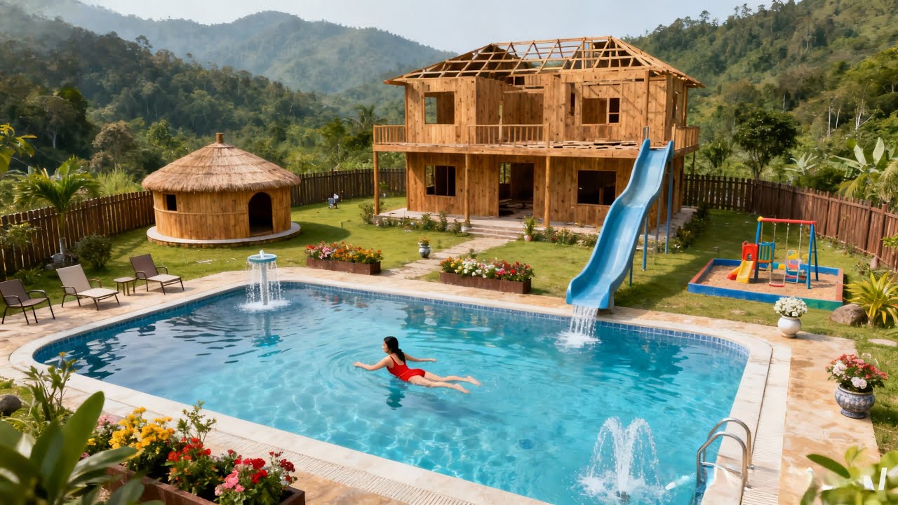 The young woman built her dream house, complete with a swimming pool, in just 247 days