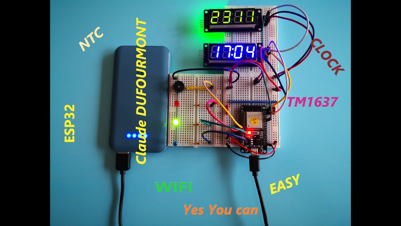 DFTA75 ESP32 HORLOGE RELLE SANS RTC - NTC - TM1637