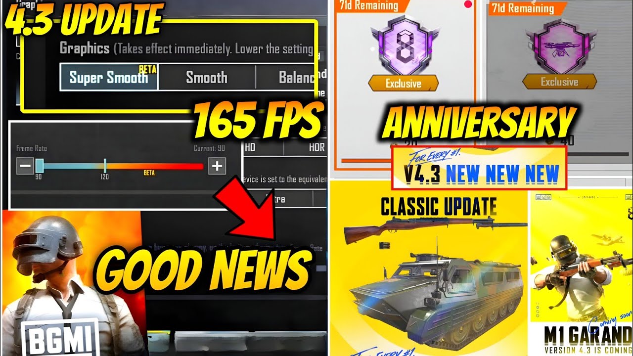 4.3 UPDATE 165 FPS | BGMI 4.3 UPDATE | 8TH ANNIVERSARY THEME MODE | NEW M1 GARAND WEAPON | 4.3 DATE