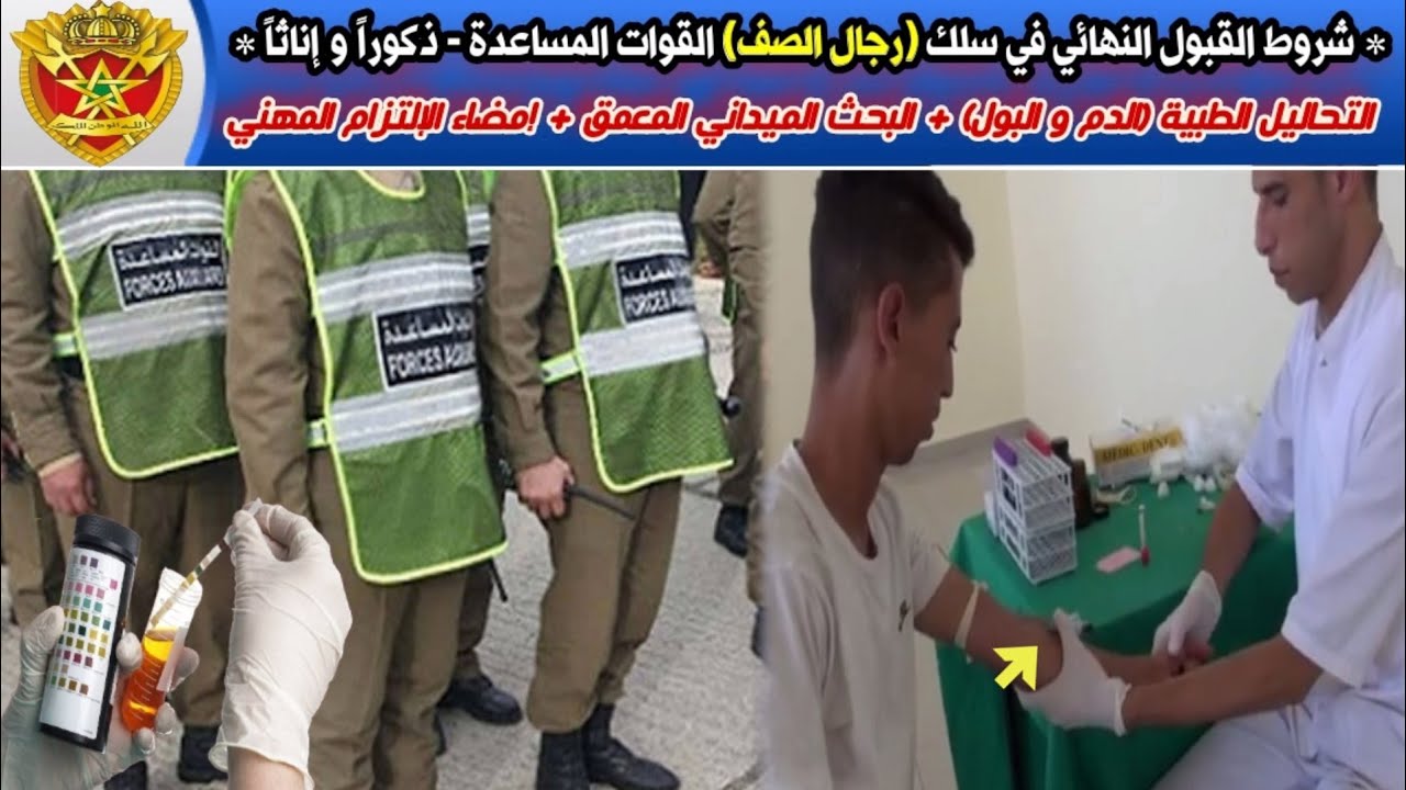 شروط القبول النهائي بالقوات المساعدة سلك التلاميذ المخازنية - 2022 (التحاليل الطبية+البحث+الإلتزام).