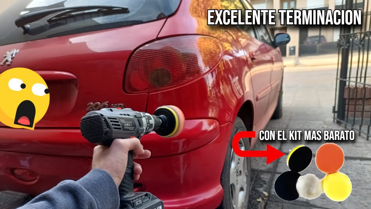 Como pulir un paragolpes con taladro a bateria y el kit mas barato de ML | Peugeot 206 2.0 Hdi🦁