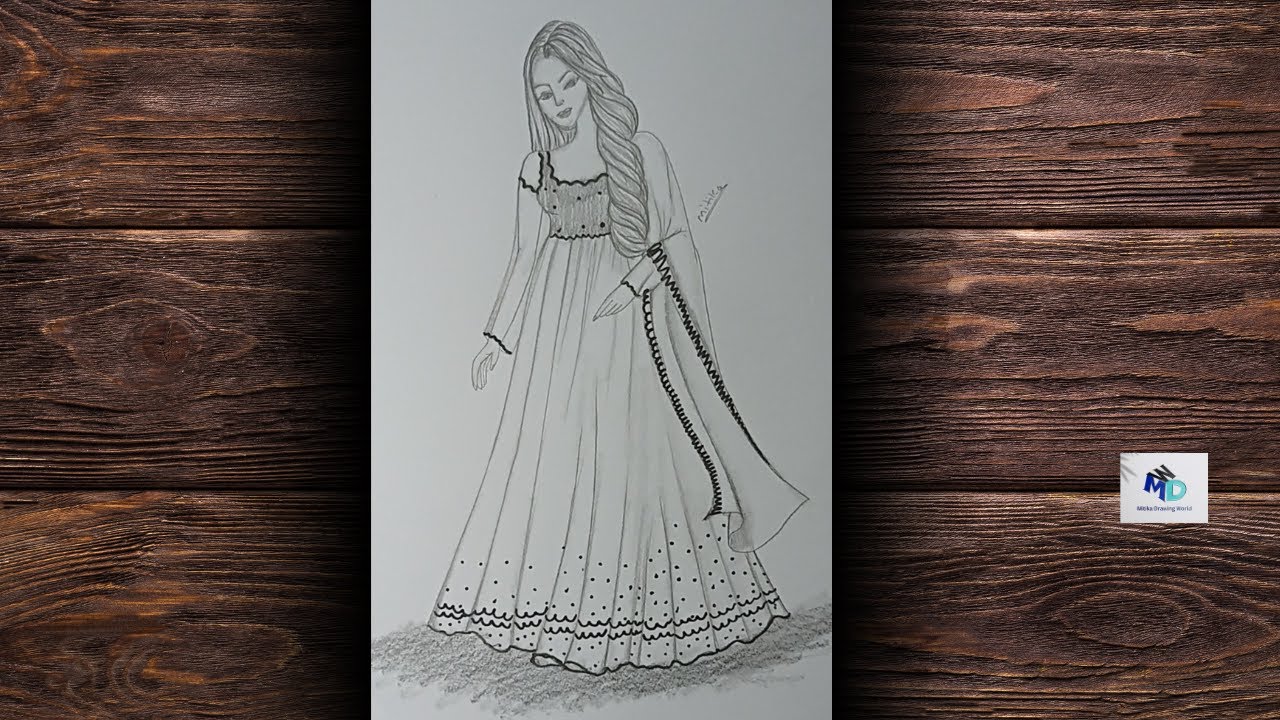 How To Draw A Girl Step By Step||Drawing A Girl Wearing Long Dress