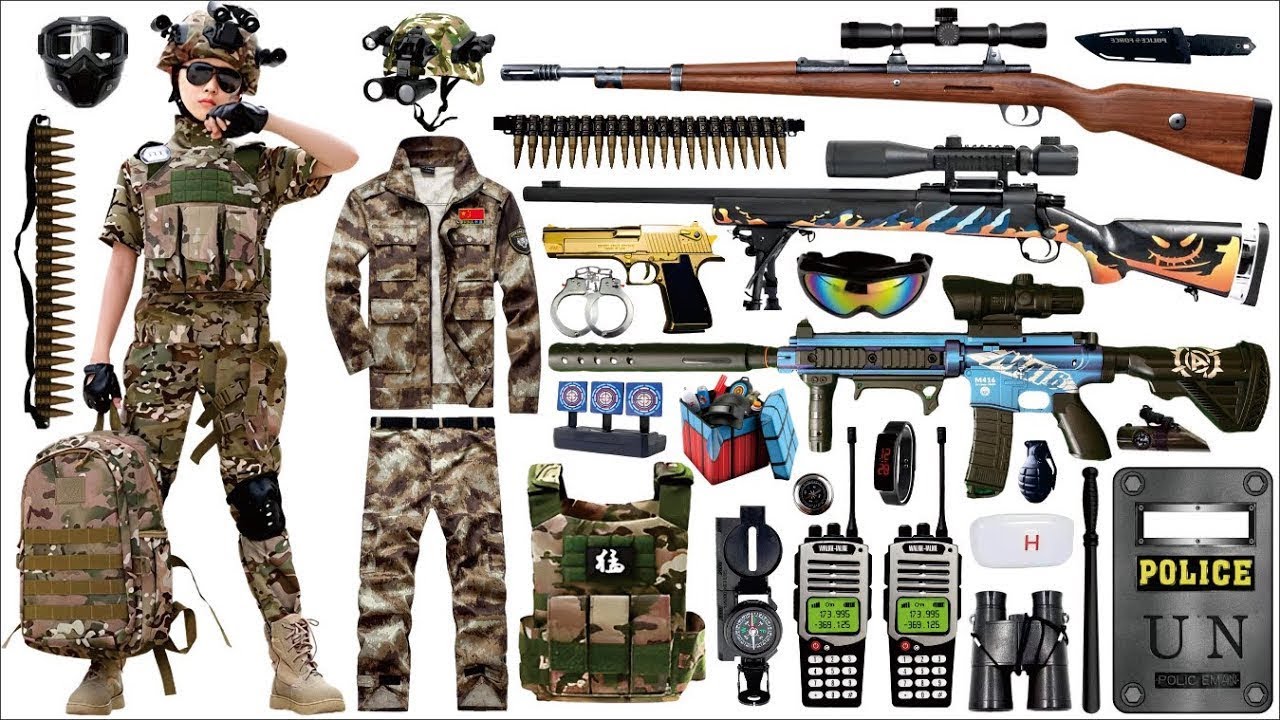Unboxing mysterious toy box, Mauser 98k sniper rifle, M416 assault rifle, Colt 1911 pistol, Glock
