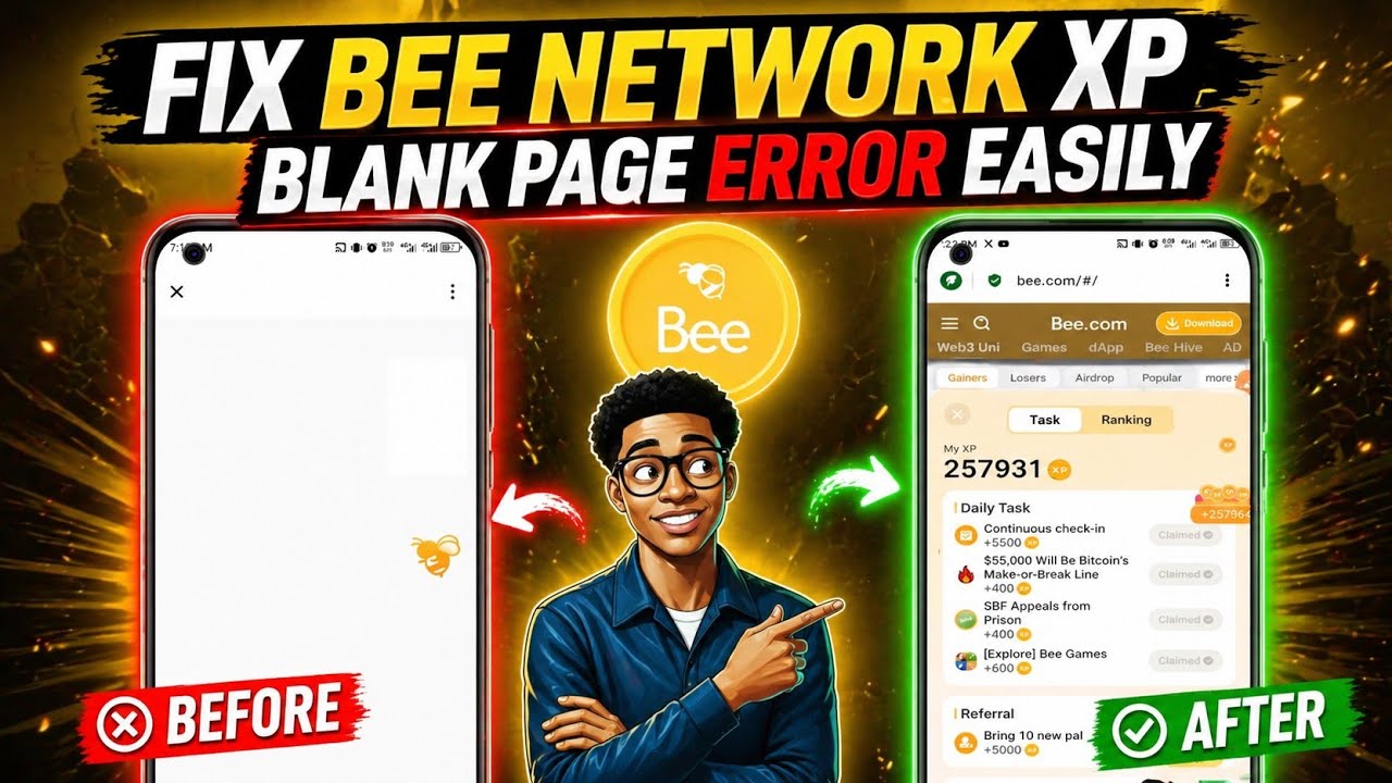 Как исправить проблему с пустой страницей в Bee Network XP | Аирдроп Bee Network
