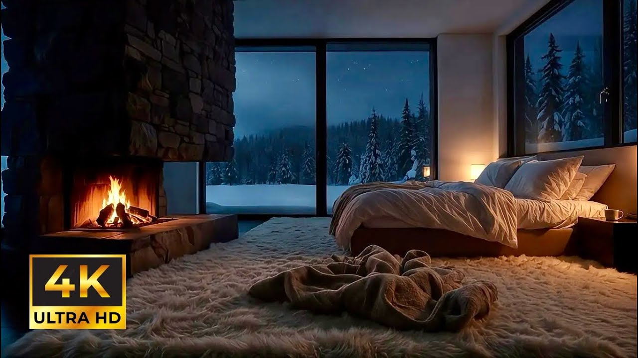 The Ultimate Winter Sanctuary: Burning Fire & Soft Wind Sounds for Stress Relief 🕯️🏠