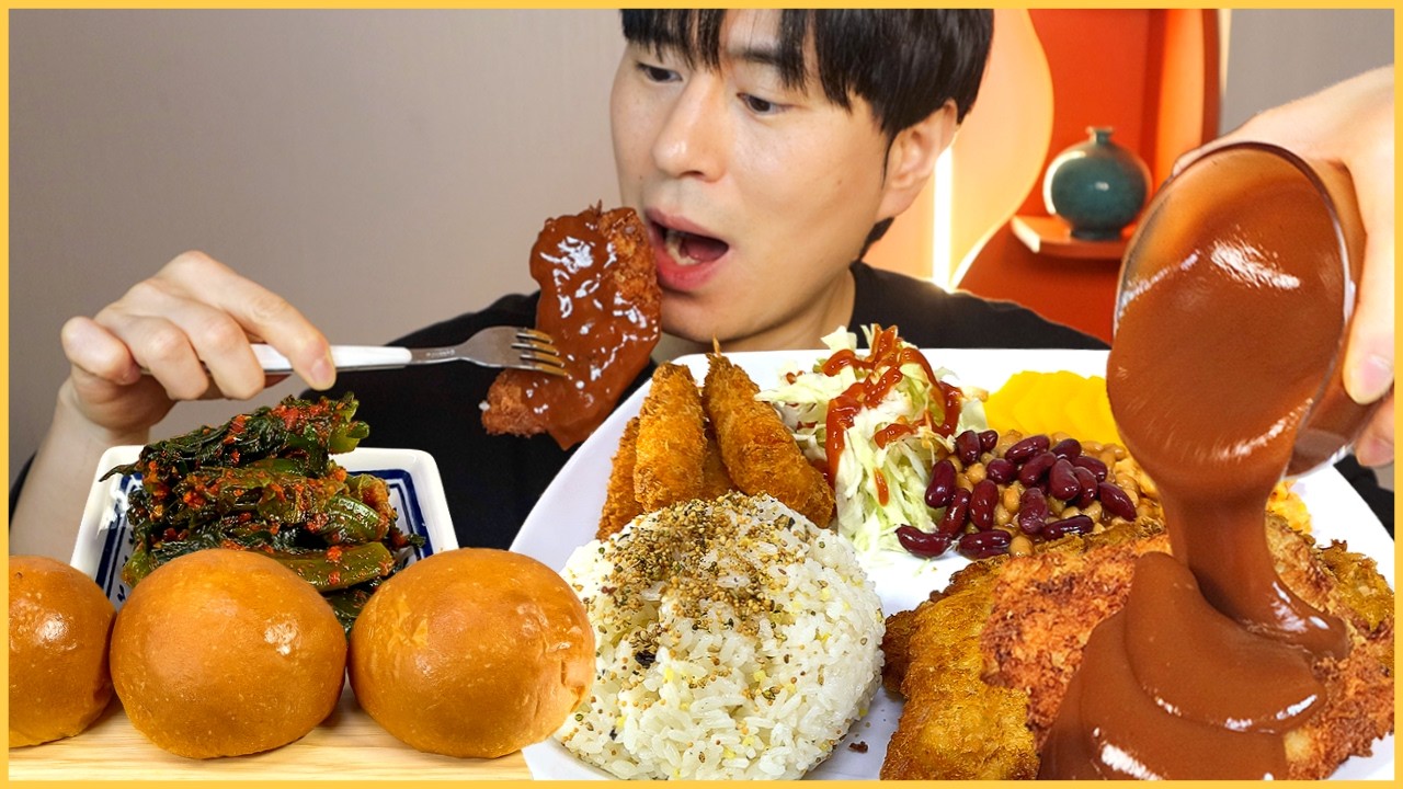 Домашний хрустящий набор свиных отбивных в западном стиле Mukbang! ASMR