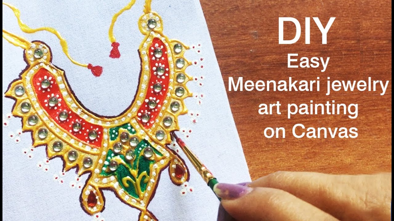 DIY Easy Meenakari jewelry art painting on Canvas | Easy & pocket-friendly marble jewelry art