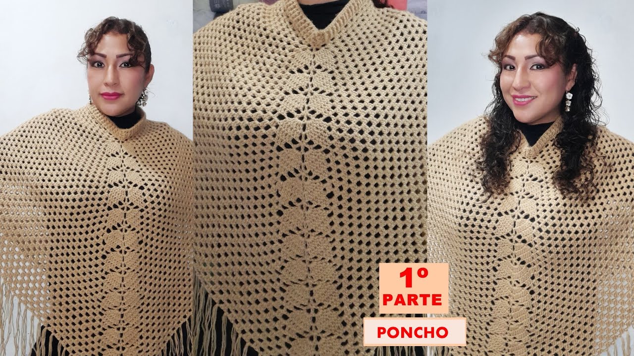 APRENDE A TEJER PONCHO EN HOJAS Y PUNTOS CALADOS LINDO Y FACIL DE TEJER   PASO A PASO 1º PARTE