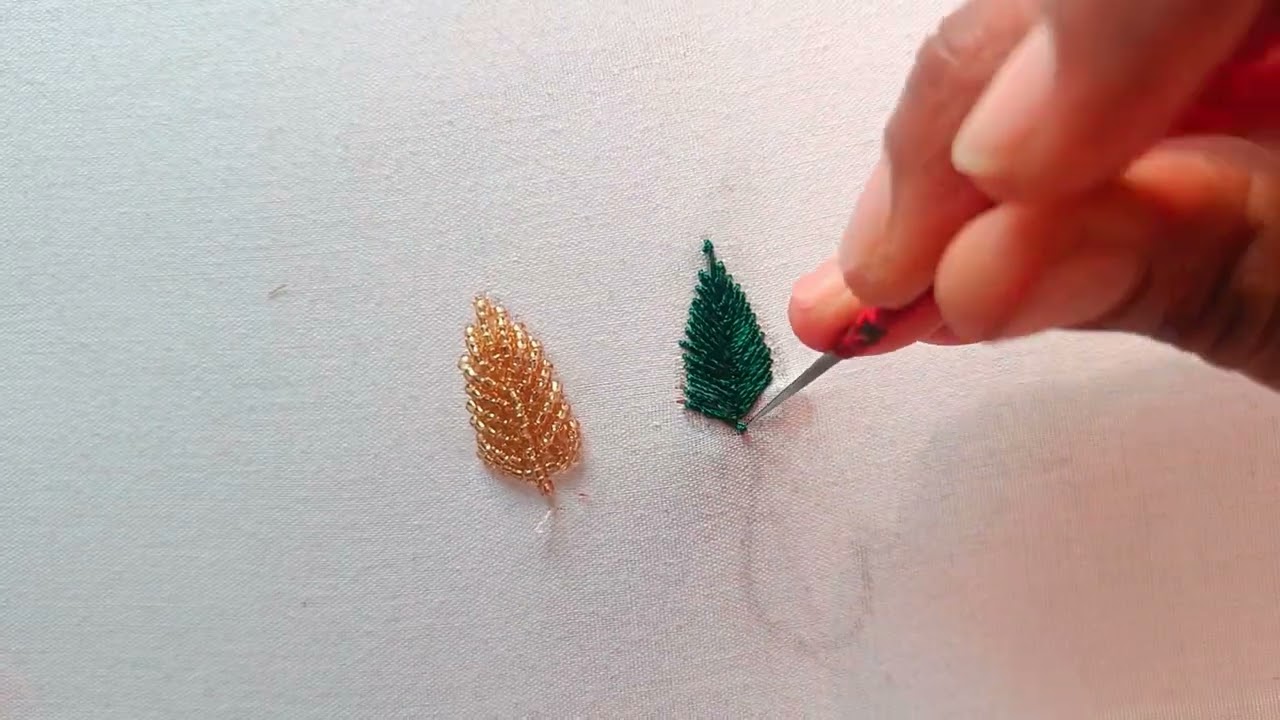 @SUTARAAARI#Aari leaf design🌿|धागे से आरी लीफ फिलिंग कैसे बनाएं। Aari leaf filling|
