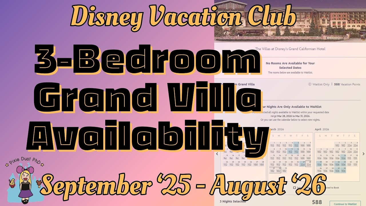 Disney Vacation Club Availability: 3-Bedroom Grand Villas | September 2025 - August 2026
