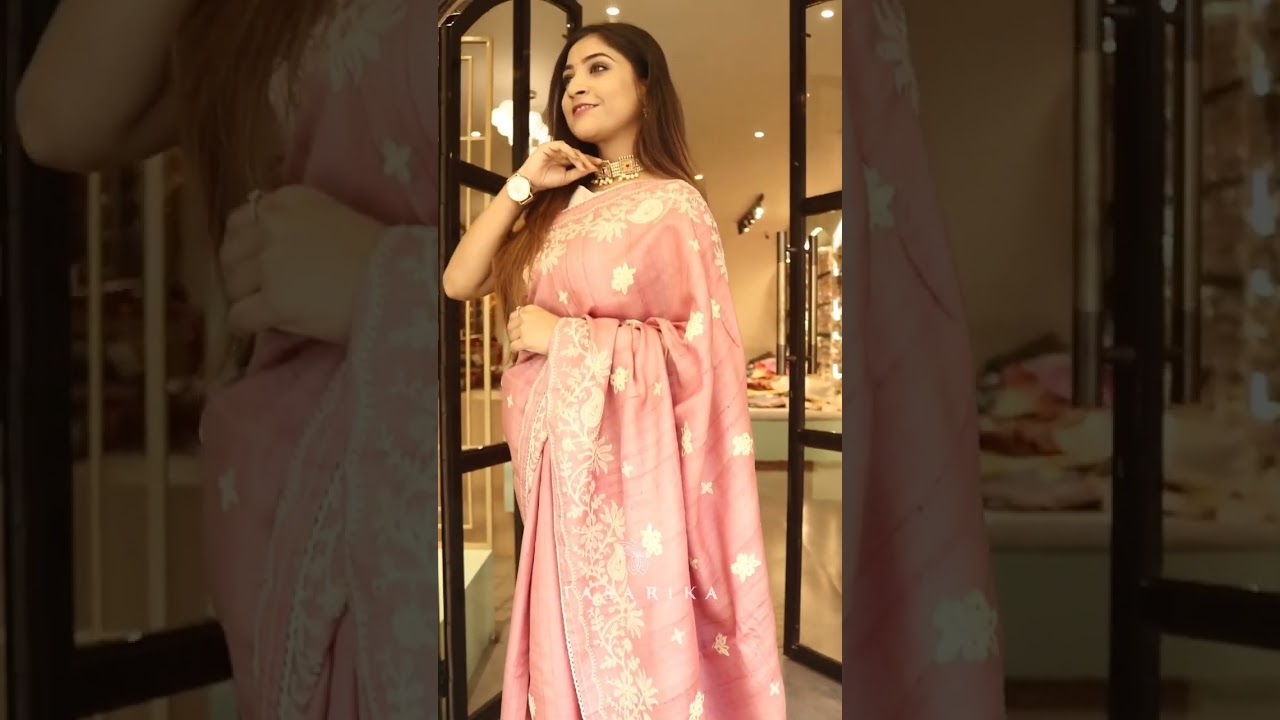 Pink Tussar silk saree with beautiful Work😍 #silksarees #handloomsaree #shorts