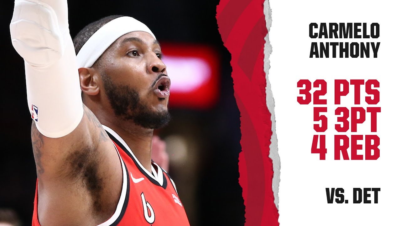 Carmelo Anthony Season High 32 PTS | Trail Blazers vs. Pistons