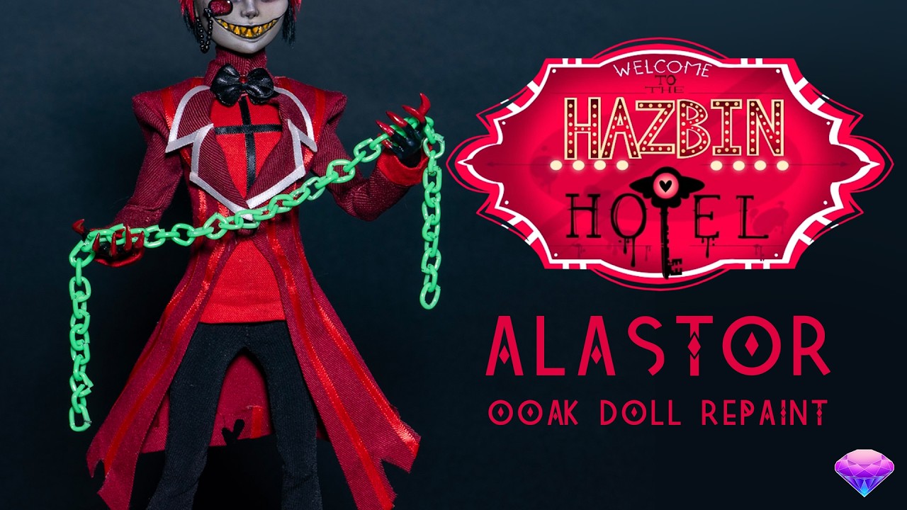 Custom Alastor, The Radio Demon  Doll Repaint - Hazbin Hotel - OOAK