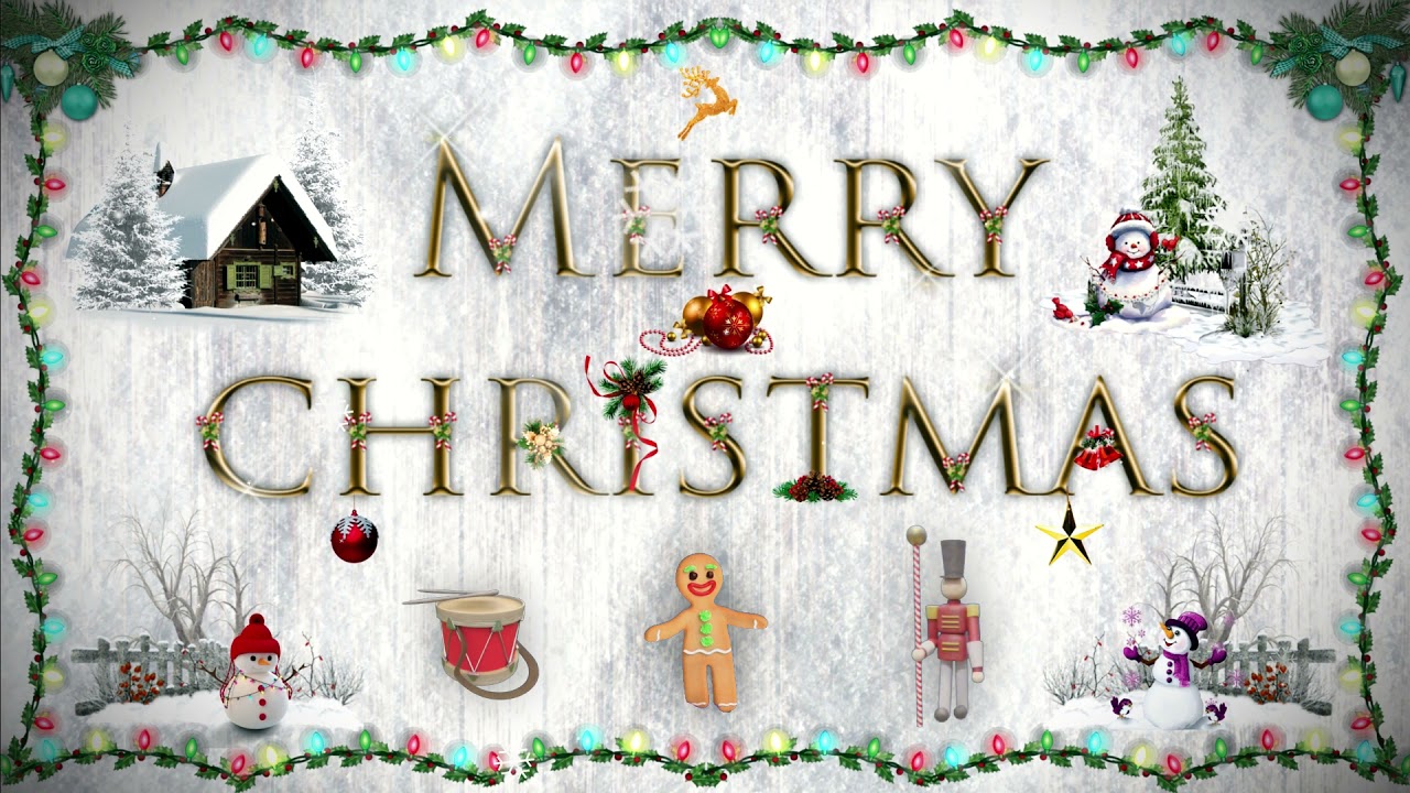 Free No Copyright Full HD Animated Merry Christmas Banner Lights Toy Soldier Drum Ginger Breadman