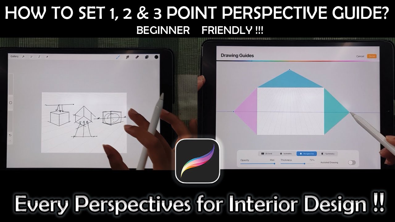 Easily master 1, 2 & 3 Point Perspective guides in Procreate -Tutorial for Interior Design Sketching
