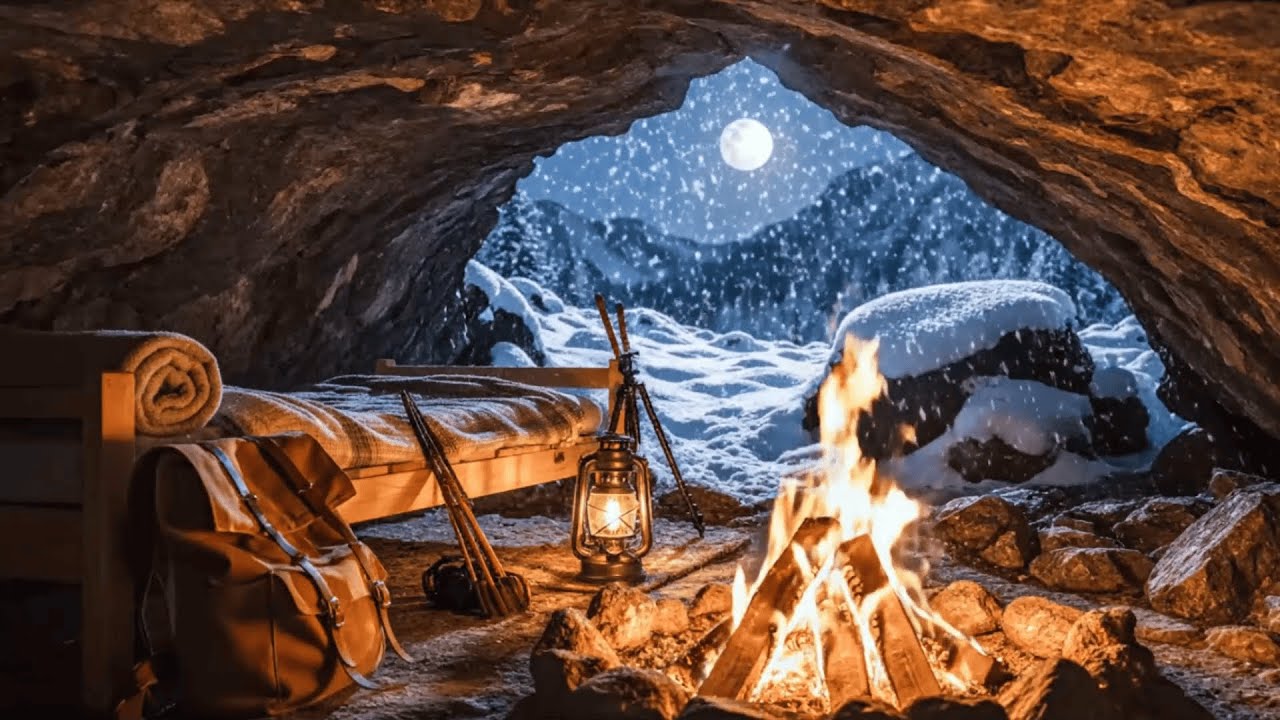 No Ads ❄️ Fall Asleep Fast in a Cozy Snow Cave with Fireplace Sounds for Deep Sleep ❄️🔥