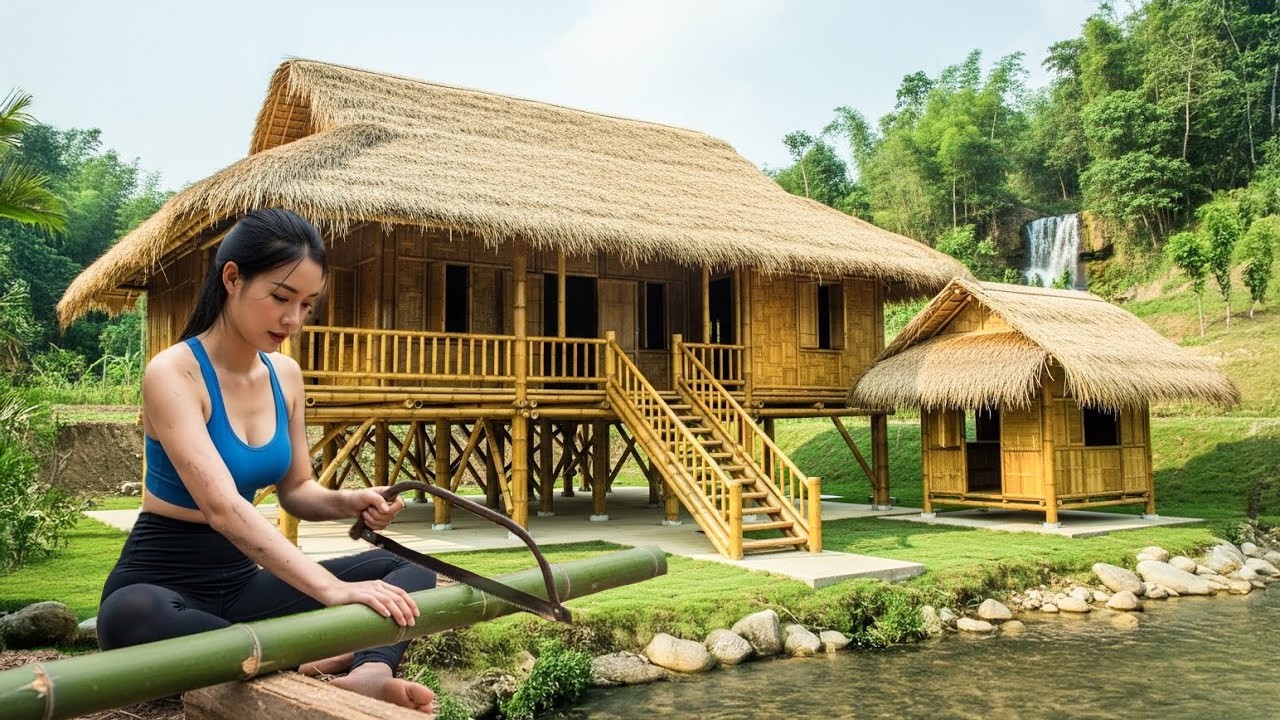TIMELAPSE -- 188 Days Build 2-Story Bamboo House, Young Girl Leave The Noisy City To The Countryside