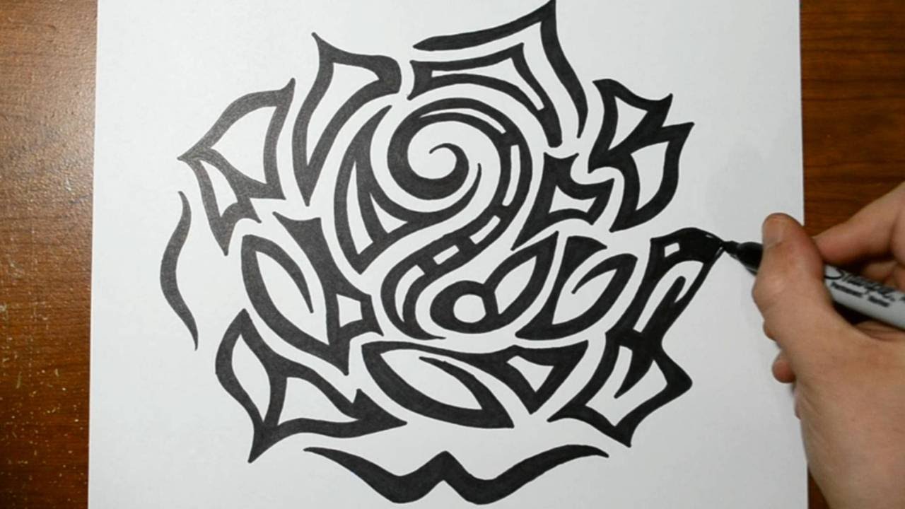 Drawing a Large Detailed Tribal Rose Head - Tattoo Design Sketch