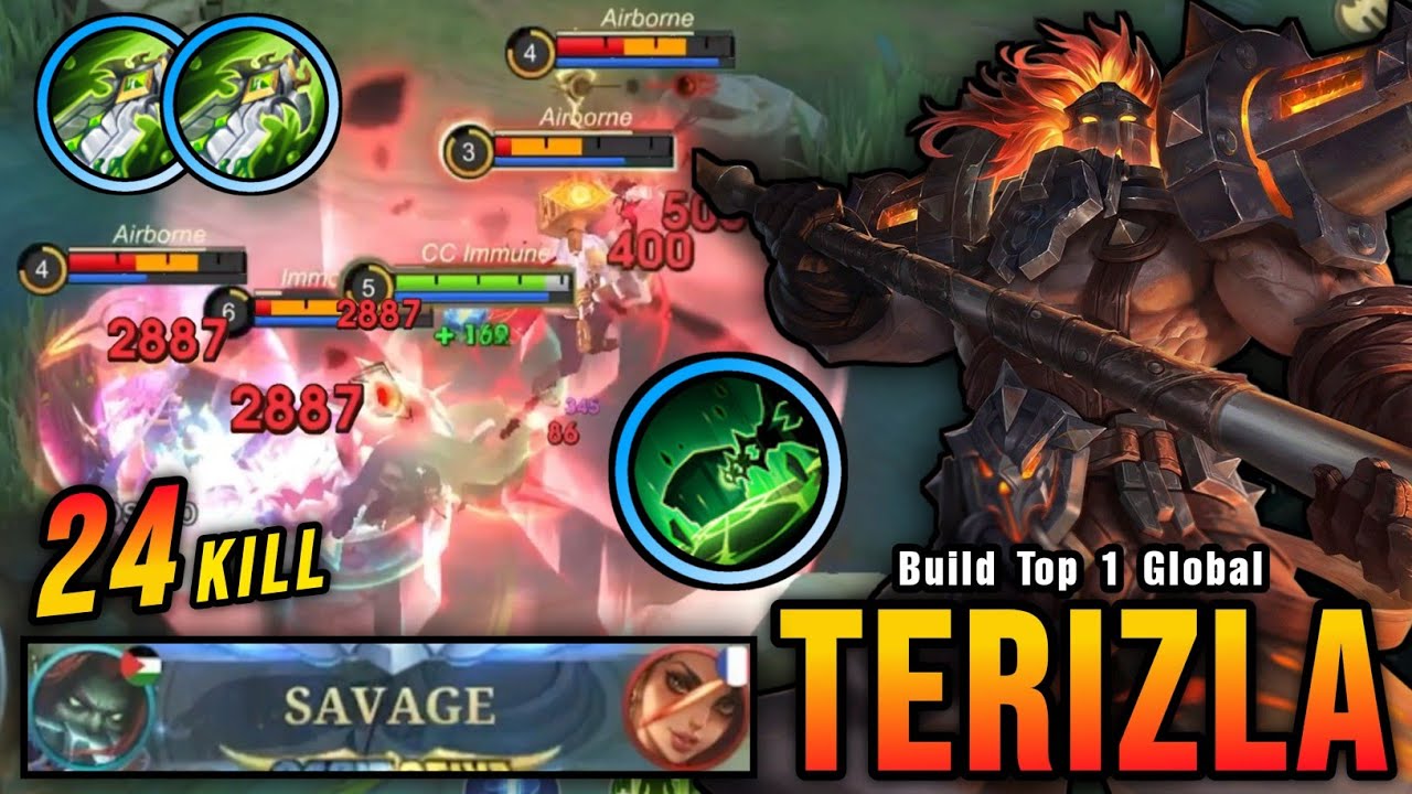 SAVAGE + 24 Kills!! Terizla Insane One Hit Damage Build - Build Top 1 Global Terizla ~ MLBB