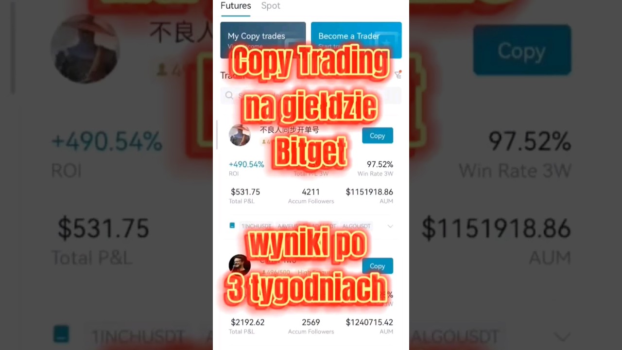 Copy Trading na giełdzie Bitget - wyniki po 3 tygodniach. #copytrading #bitget