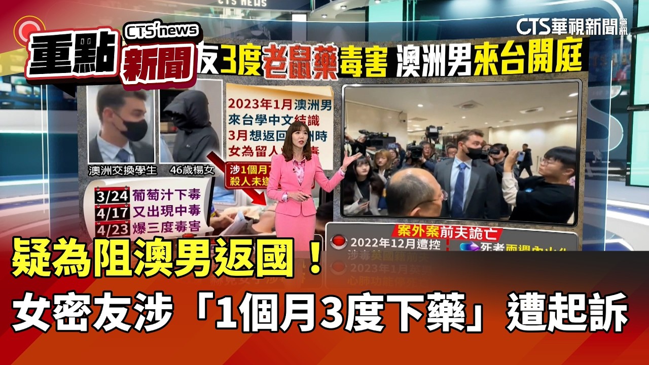 疑為阻澳男返國！　女密友涉「1個月3度下藥」遭起訴｜華視新聞 20260311｜重點新聞@CtsTw