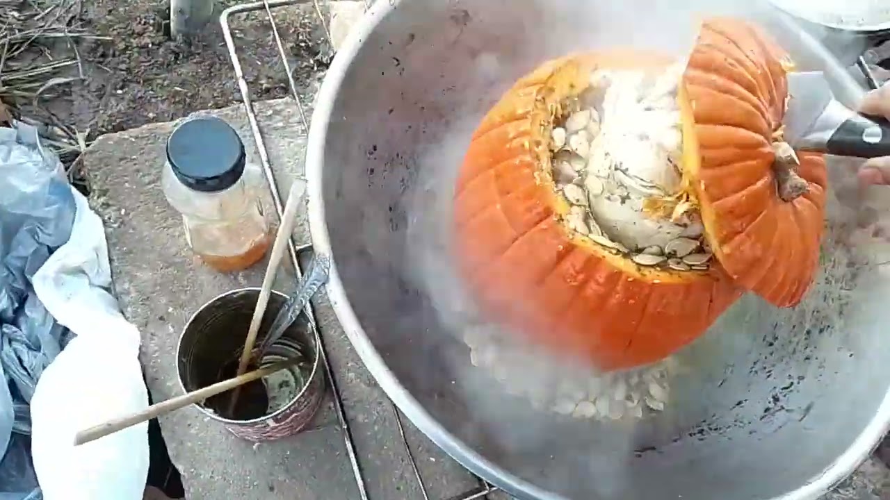 Thanksgiving Pumpkin Curry Cooked Over Old-Fashioned Fire Stove