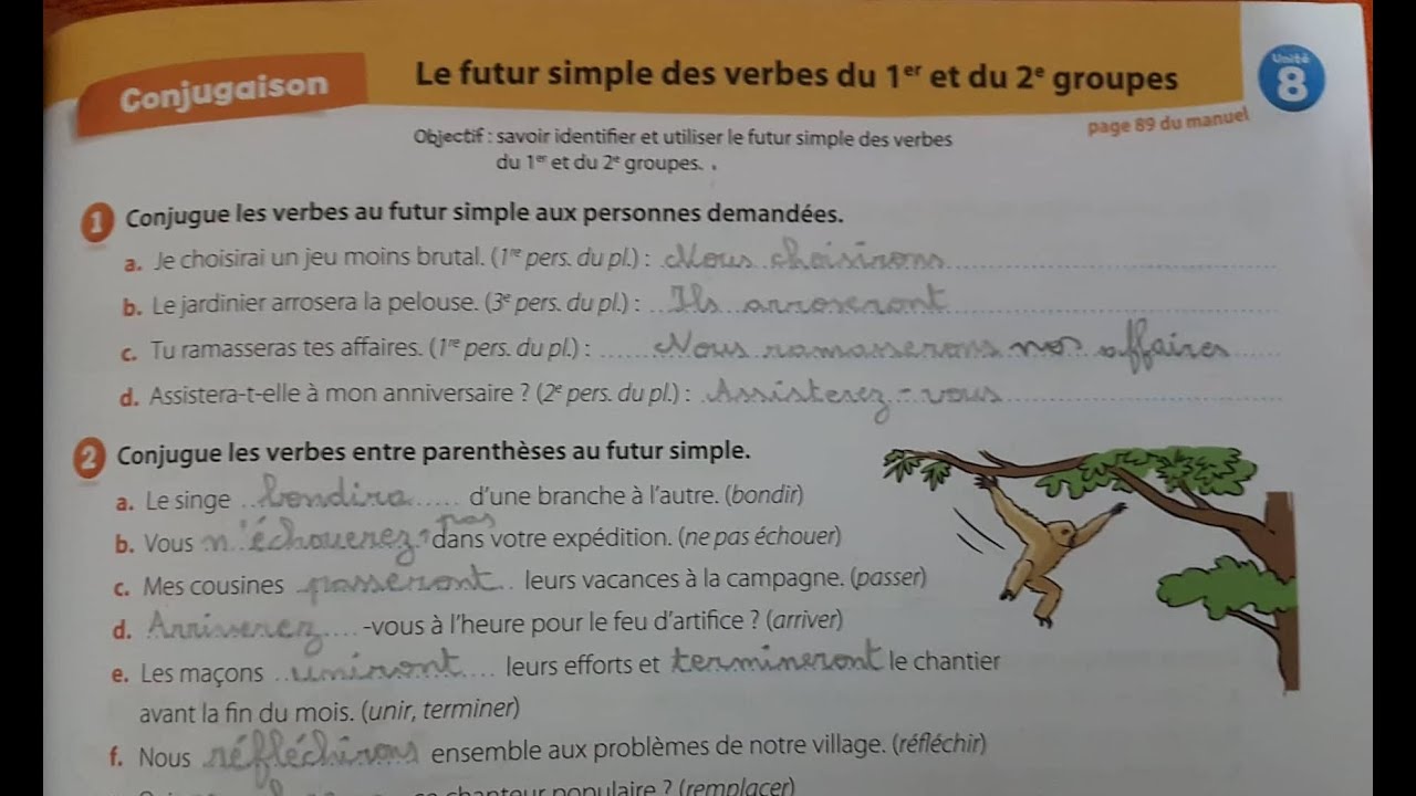 Livret d'activité Unité 8 /Conjugaison : Le futur simple des verbes du 1 er et du 2ème groupes p 69
