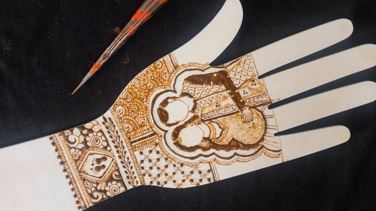 Baby Shower Mehendi Design | Maternity Couple Portrait Mehndi | seemantham mehendi designs 