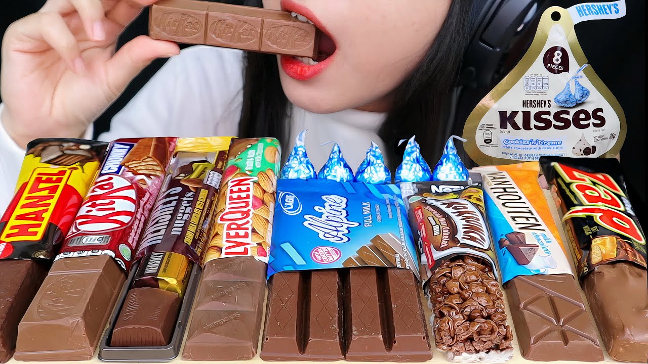 ASMR Chocolate Candy Bars🍫KITKAT CHUNKY, HERSHEY'S NUGGET, DELFI ZAP, KISSES, SILVERQUEEN, VANHOUTEN