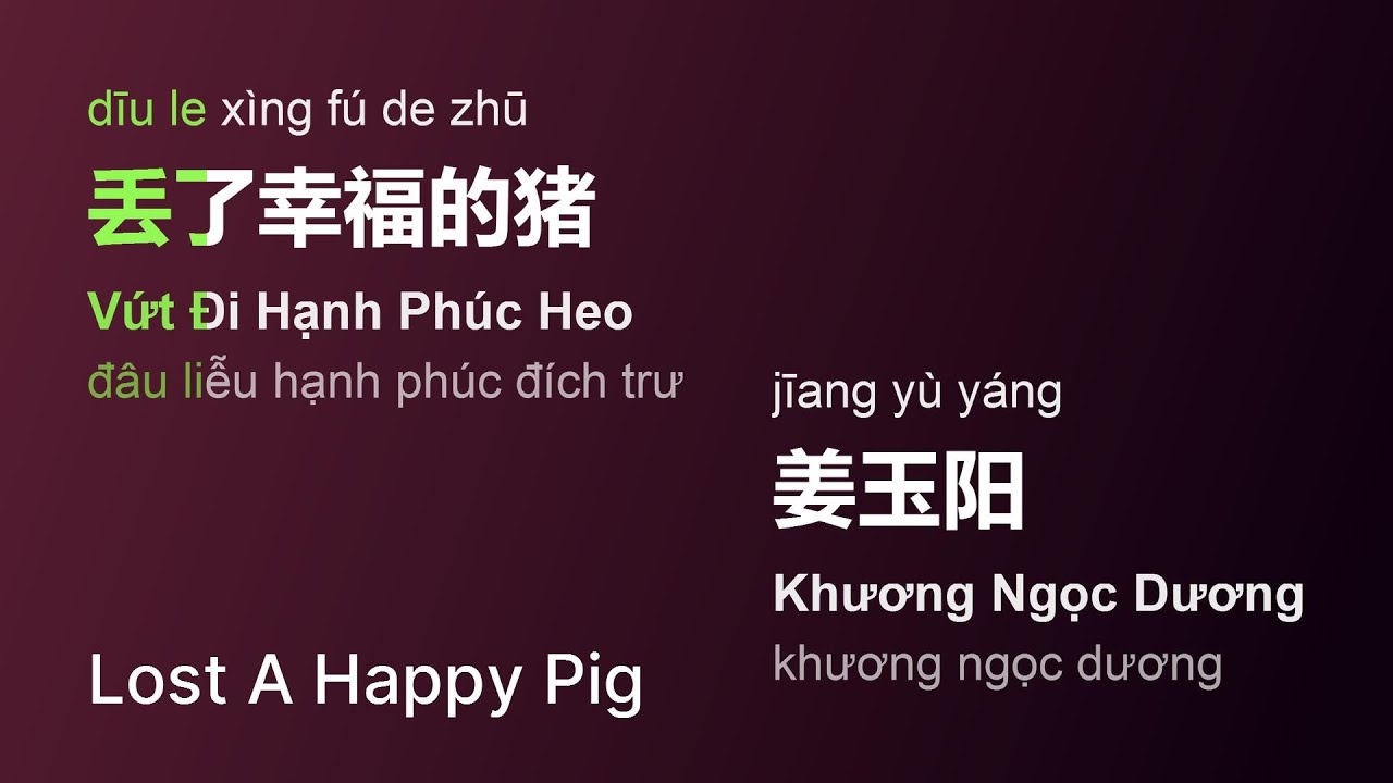 丢了幸福的猪 (Vứt Đi Hạnh Phúc Heo/Dīu Le Xìng Fú De Zhū/Lost A Happy Pig) - 姜玉阳 #gcthtt