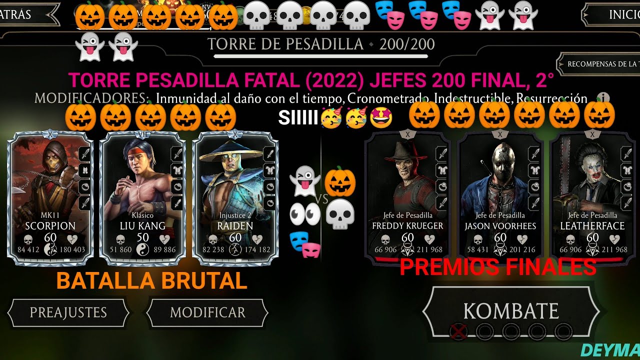 Torre PESADILLA FATAL (2022) JEFES 200 FINAL, 2° PREMIOS FINALES👀🤯😱LO VALIÓ👻🙏🎃| mortal kombat mobile