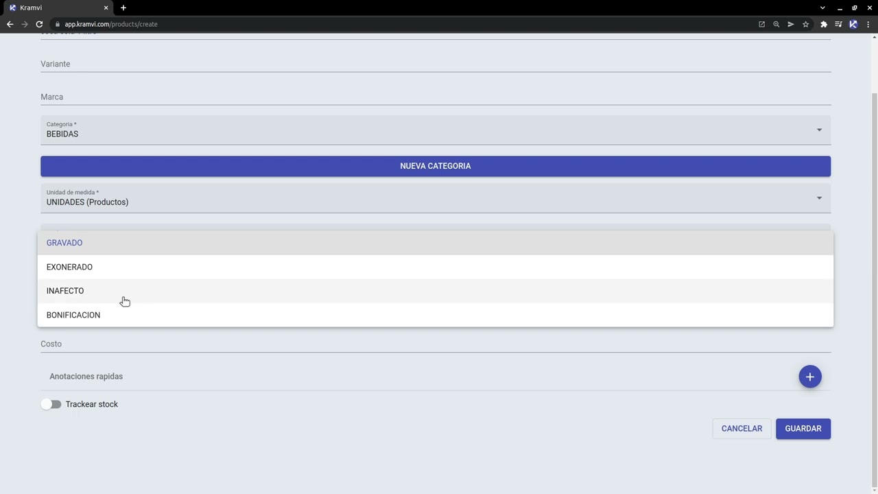 Registrar un producto con kramvi