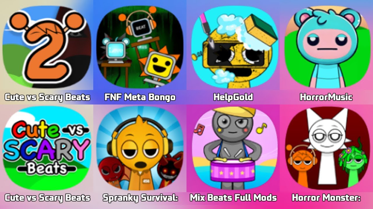 Cute vs Scary Beats 2: Squidki Mod, Rejoyed Mod, Cool As Ice Mod, Steel Factory Mod, Sprunked Mod