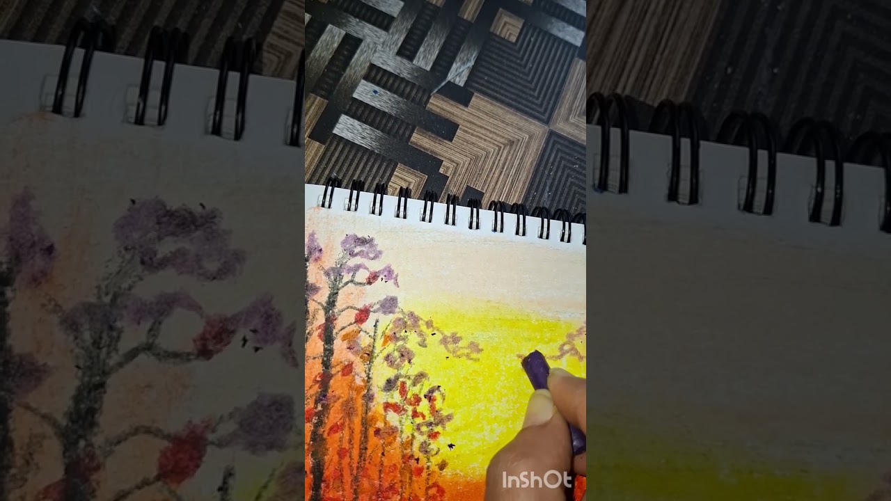 Oil Pastels Artwork Sunset 🌇 in Forest 