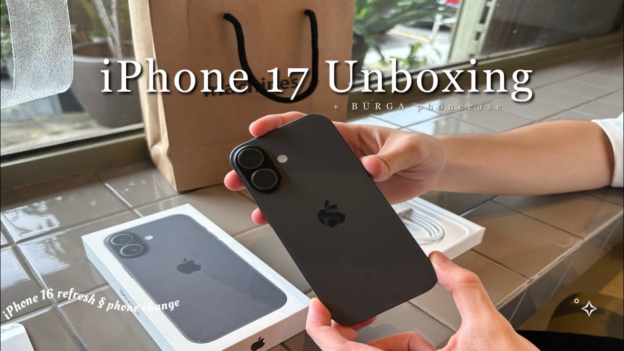 (📦) IPhone 17 aesthetic Unboxing ⋆˙⟡♡ black || + iphone 16 refresh with BURGA