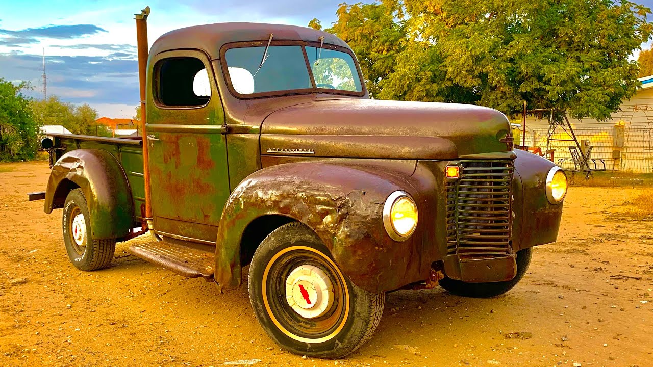 ABANDONED 1946 international 50 year transformation- clearcoat, exhaust, gauges and MORE