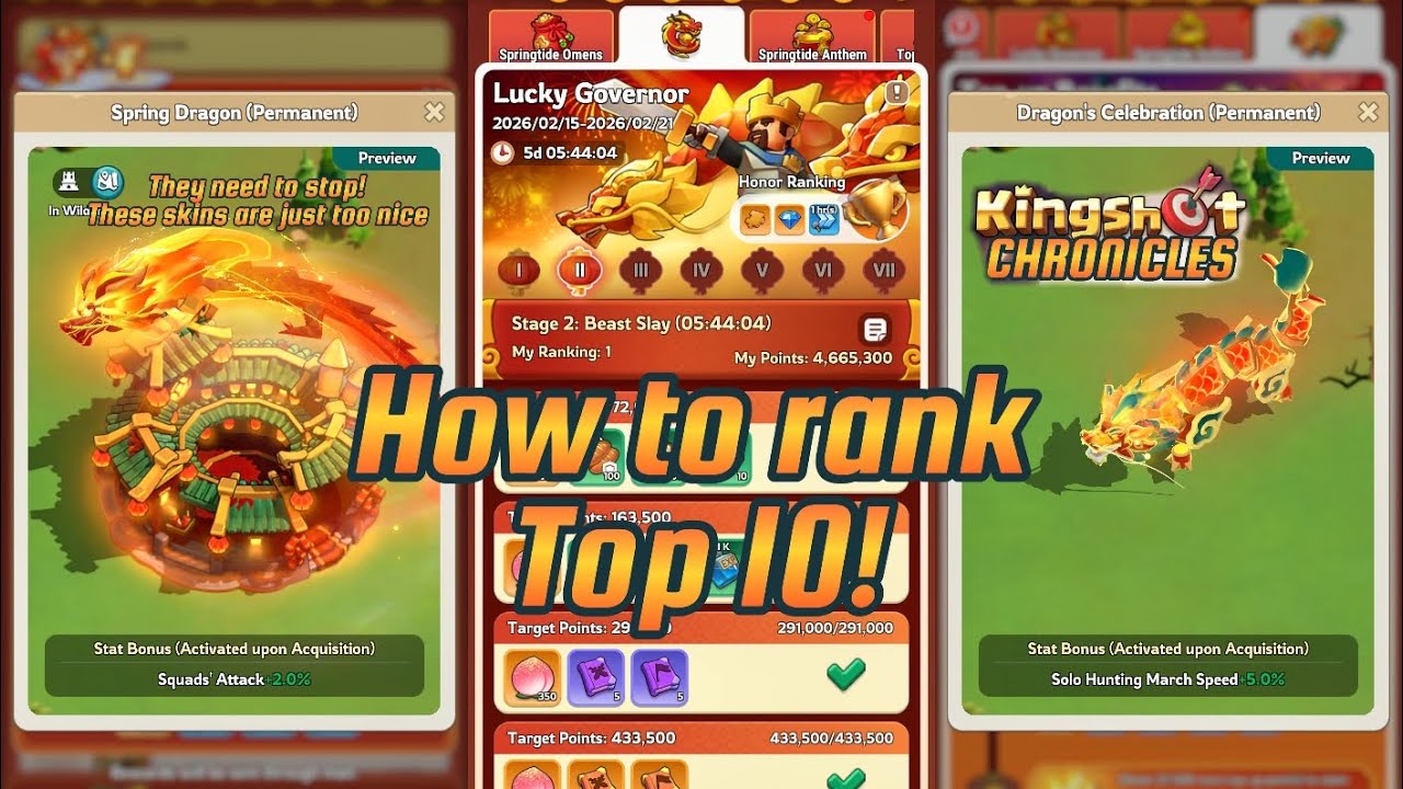 🏮🐲 HOW TO CRUSH SPRINGTIDE CELEBRATION TOP 10 - SPEND ZERO 🐉🎇 #kingshotgames #kingshotgameplay