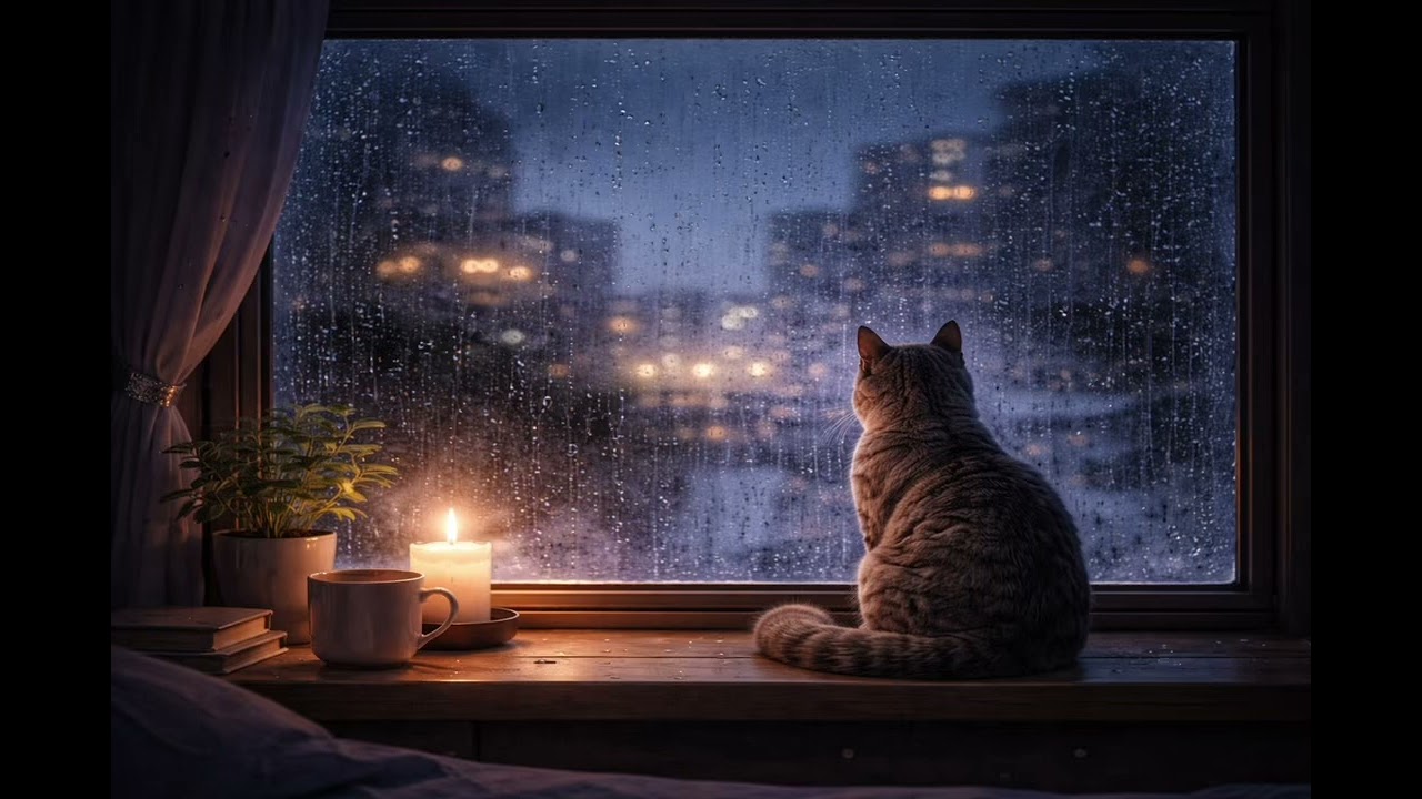 Night with a Cat 🐈 | Soft Sad Piano Instrumental