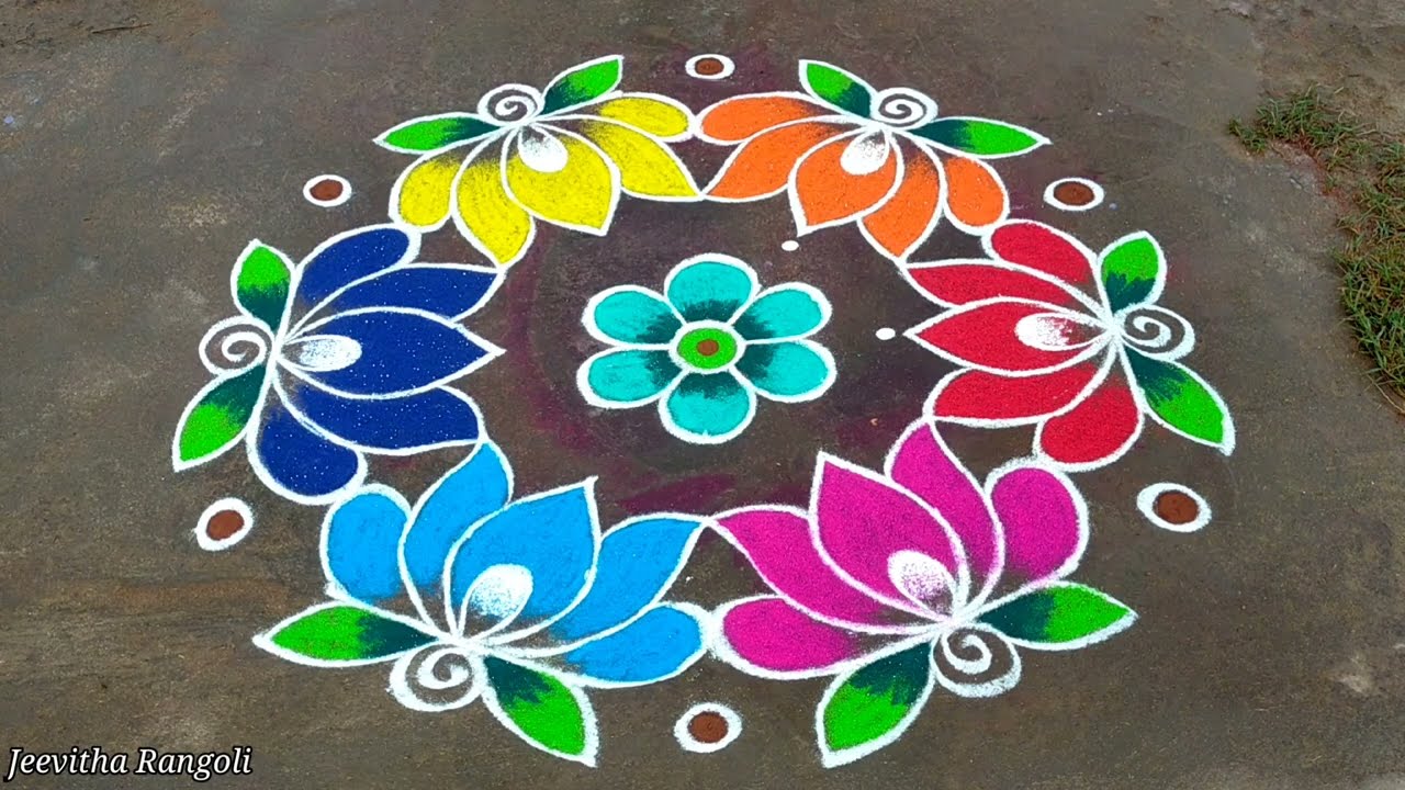 Easy daily rangoli (9*5) dots 🌷🌷/simple Rangoli/lotus rangoli design 😍/beginners rangoli...