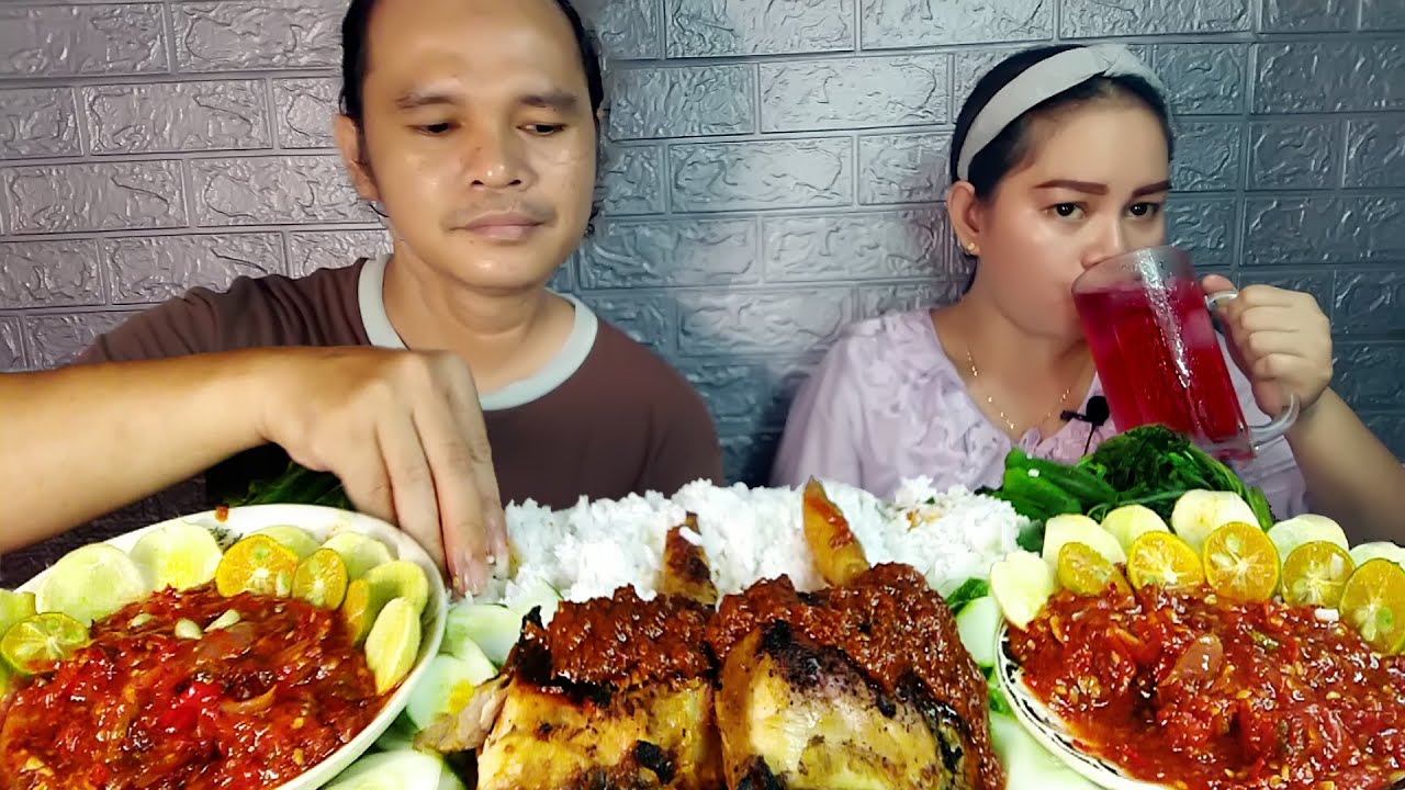 Ayam Bakar bumbu gulai pedas,sambal penyet extra pedas,jangkol muda,sayur rebus#challenge with suami