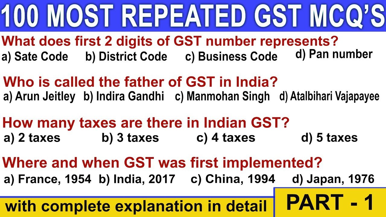 100 MOST REPEATED GST MCQ 2022 | MOST IMPORTENT GST  QUESTIONS | GOODS AND SERVICES TAX MCQ