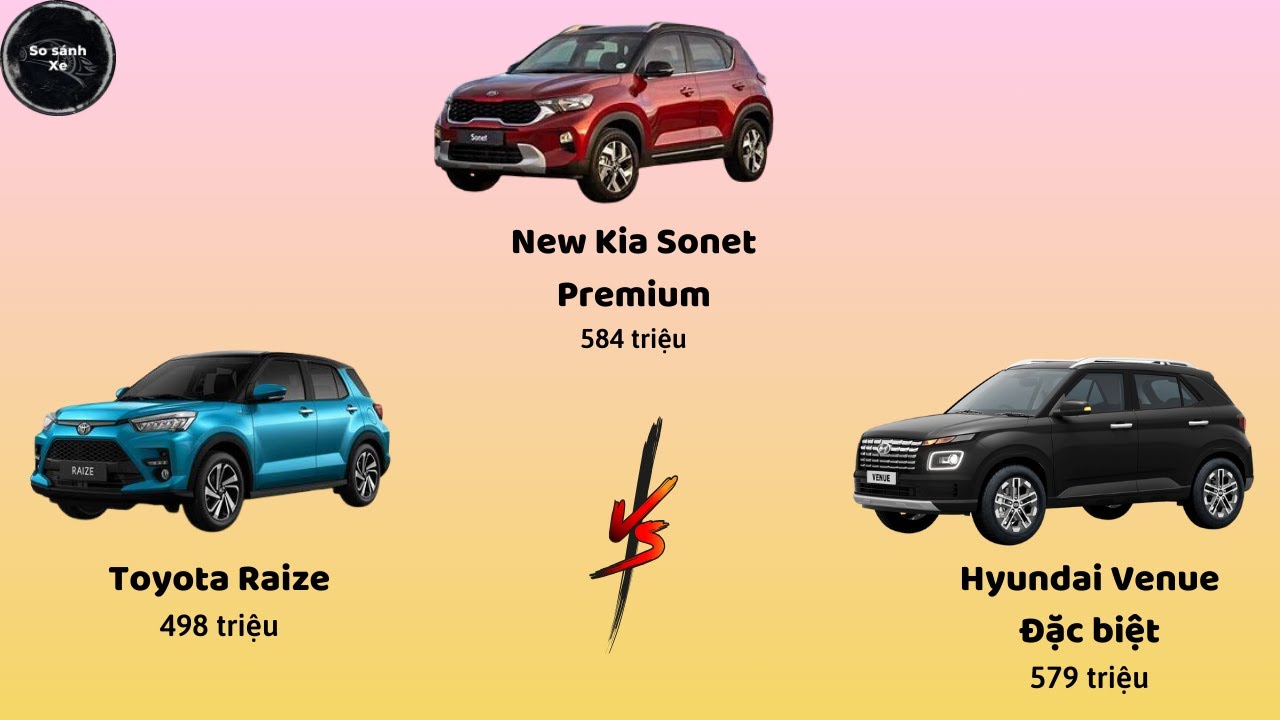 So sánh: Kia Sonet 2024 Premium vs Toyota Raize vs Hyundai Venue đặc biệt.