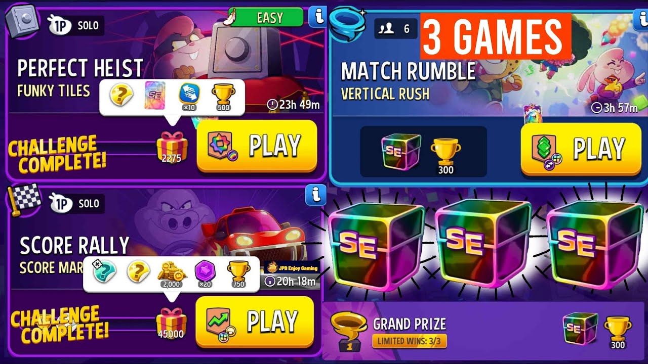2 Solo/ Score Market+Mushrooms🍄/Funky Tiles Rainbow/3 GAMES(Match Rumble) Vertical Rush+Any Move