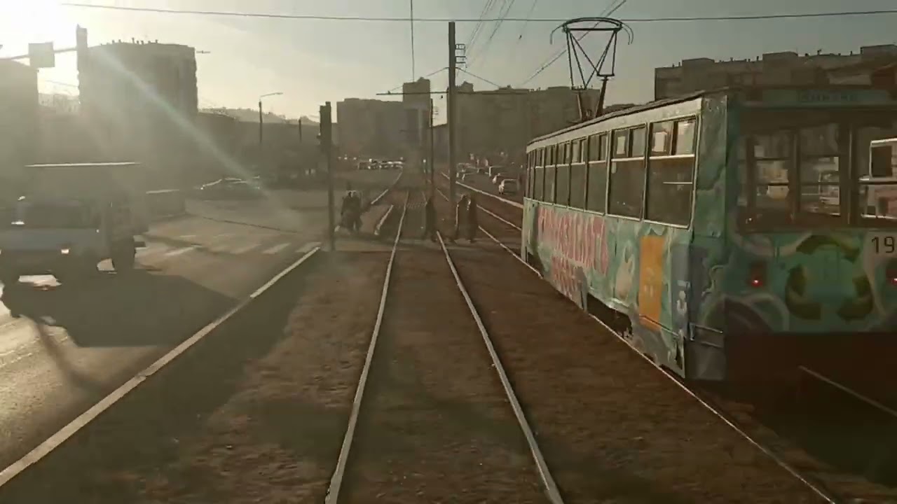 На трамвае №2 в Улан-Удэ от Лицея 24. On the tram in Ulan-Ude. Buryatia. Бурятия.