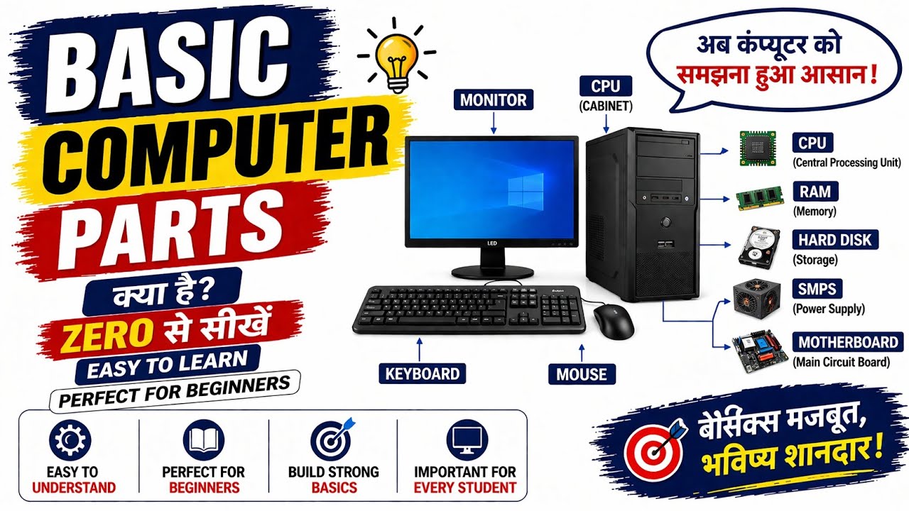 🚀 Basic Computer Parts Explained in Hindi | Learn Computer from Zero