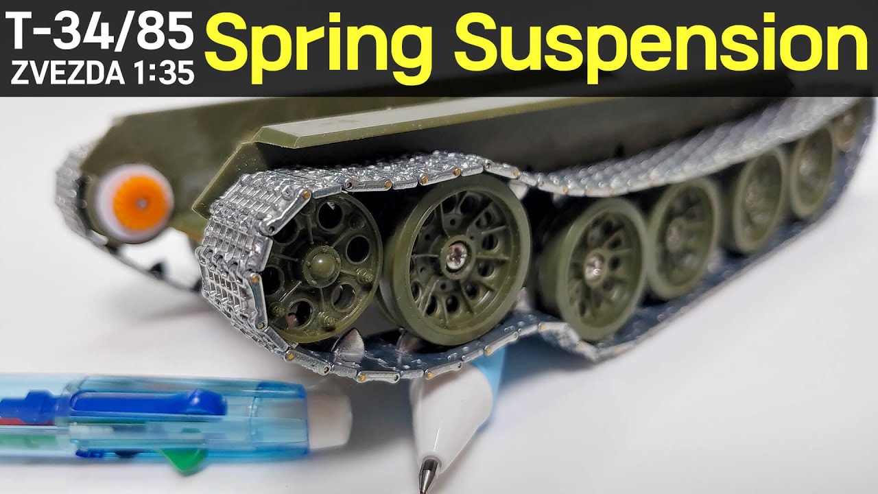 Making a T-34/85 rc tank, ball-point pen spring suspension, zvezda 1/35 scale