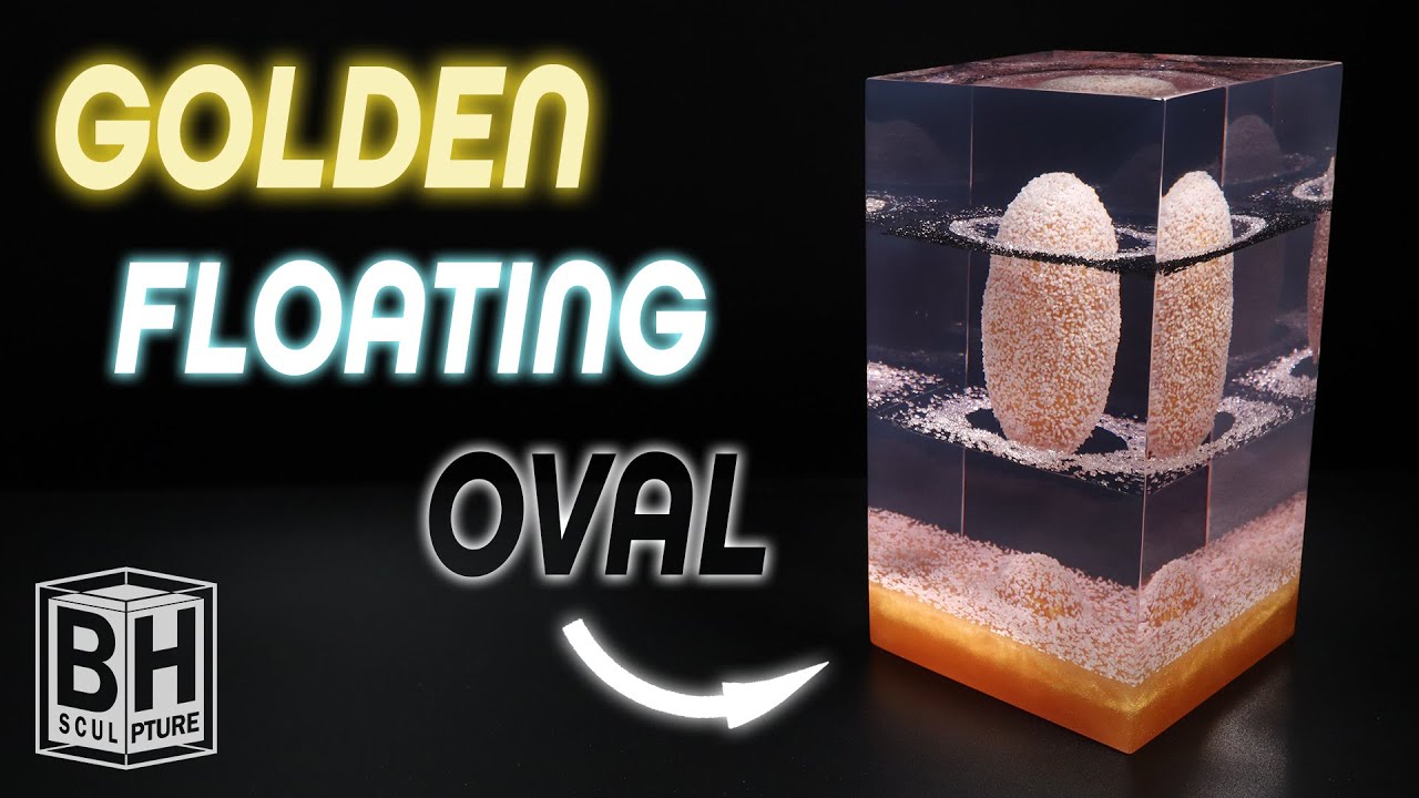 Abstract Resin Sculpture | Oval rising from pool of Gold and Floating through Rings of Glass