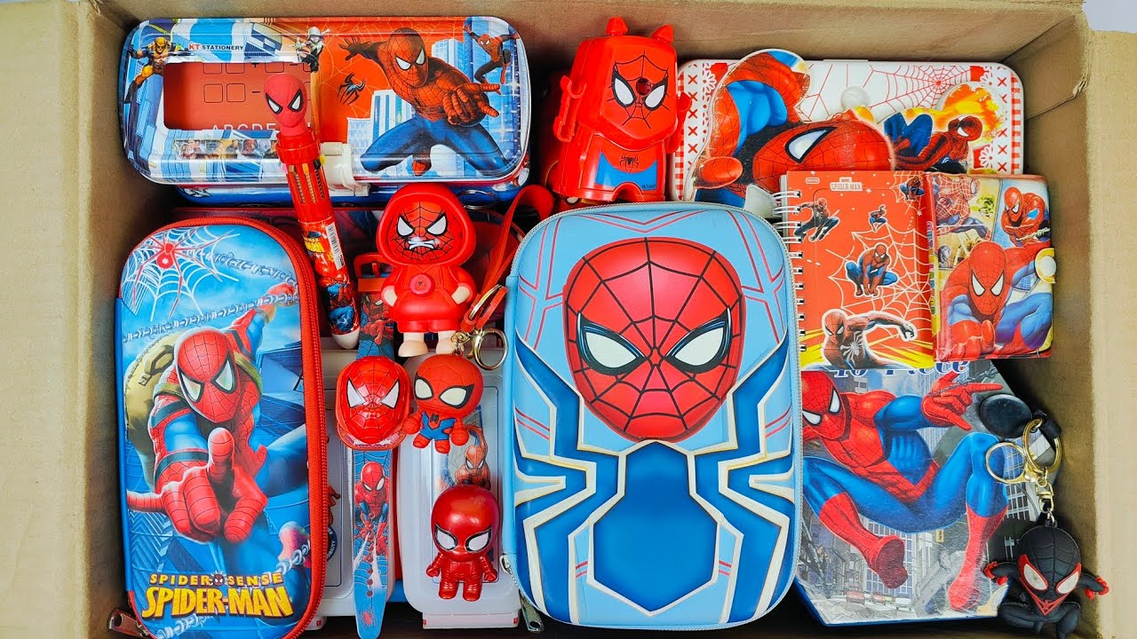 Unboxing Cool Spiderman Stationery📚Geometry Box, Pencil Colour, Sharpener, Pen, Colouring Kit, Dairy