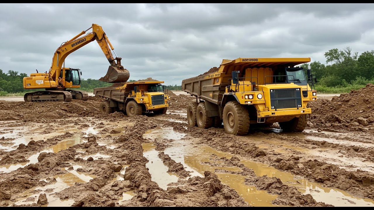 Massive Machinery Get STUCK & Unstuck in the Mud! Dump Trucks vs. Extreme Terrain