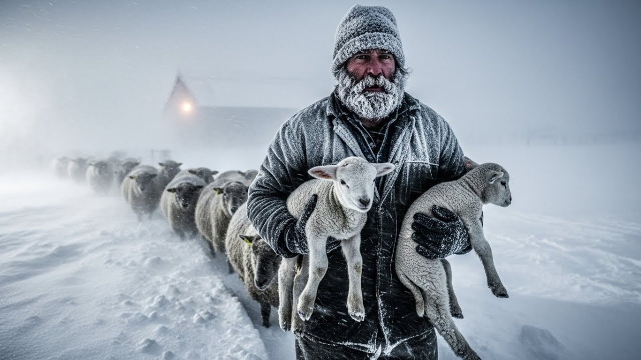 Sheltering the freezing sheep flock during a dangerous mountain blizzard
